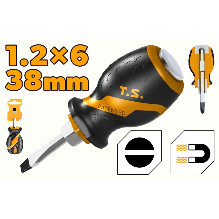 Отвертка с ударна глава, Cr-V, 1.2x6x38 mm GRIPro, Tolsen