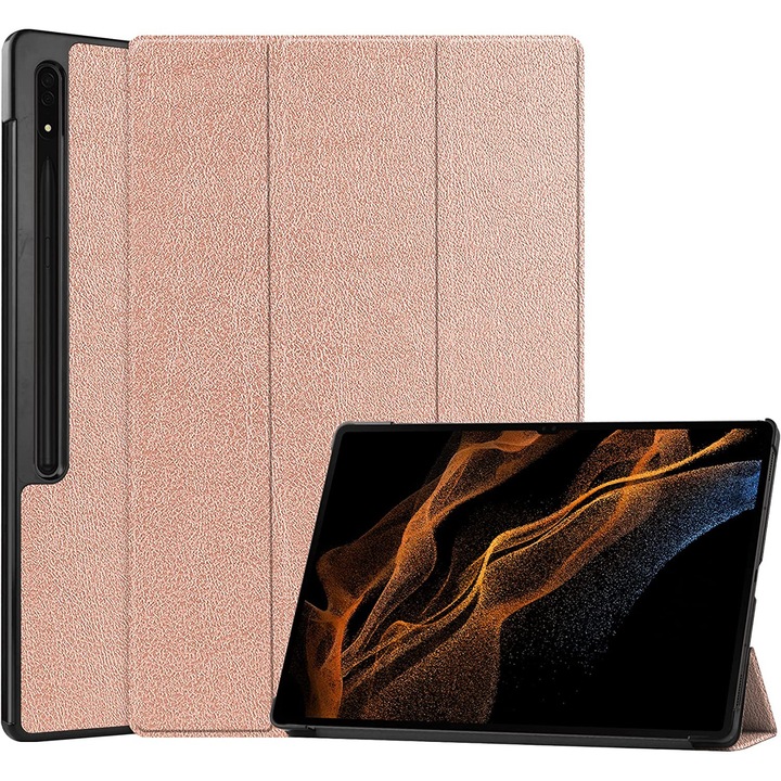 Sigloo Slim Case, Smart Cover, Trifold, за Samsung Galaxy Tab S8 Plus (X800/X806), S7 FE (T730/T733/T736B), S7 Plus (T970/T976B), 12,4 инча, модел розово злато