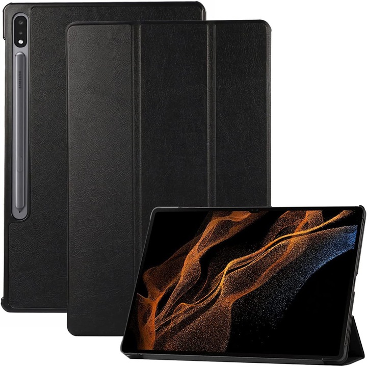 Sigloo Slim Case, Smart Cover, Trifold, за Samsung Galaxy Tab S8 Plus (X800/X806), S7 FE (T730/T733/T736B), S7 Plus (T970/T976B), 12,4 инча, обикновен черен модел