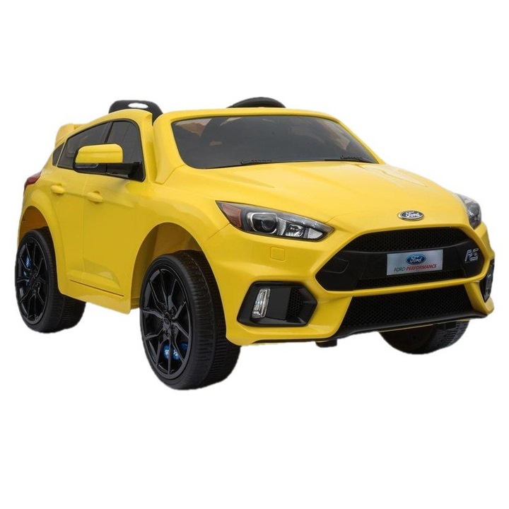 Електрически автомобил Ford Focus RS, Leantoys, 2x45 W, LED, USB/SD/MP3, Пластмаса/Кожа, 110x57x50 см, Жълт/Черен