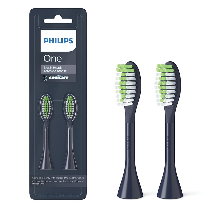 Philips One Sonicare BH1022/04 резервни части, пакет от 2 глави за четки, стандартни, с щракване, сини