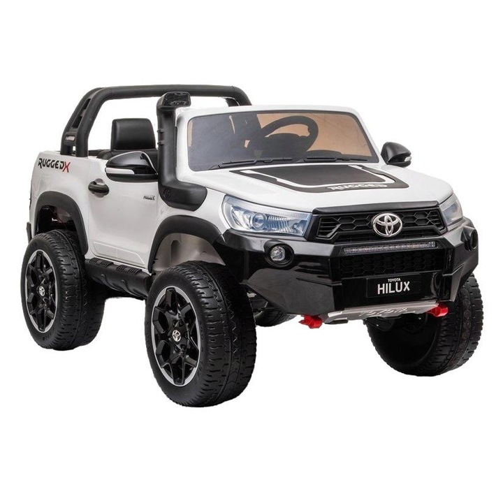 Електрическа кола за деца Toyota Hilux, Leantoys, 4x45 W, LED, MP3/USB/SD/Bluetooth, Пластмаса/Кожа, 140x92x74 см, Бял/Черен