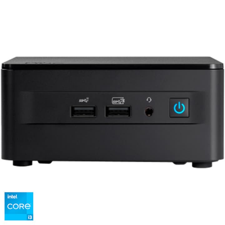 Настолен компютър Mini PC Asus NUC 13 Pro Kit NUC13ANHi3, Intel® Core™ i3-1315U до 4.50 GHz, Без RAM, Без хранилище, Intel® UHD Graphics , No OS, EU cord, Black