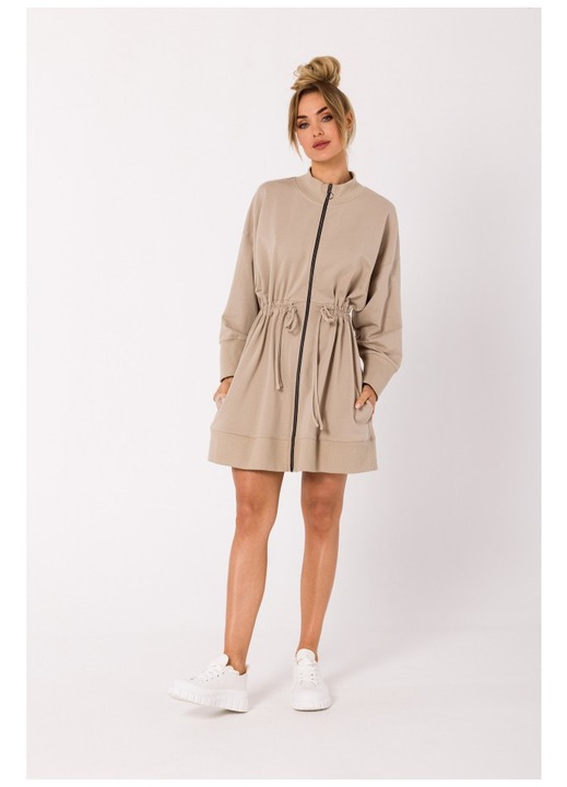 Rochie cu fermoar si decupaje in spate, Bej, 2XL-3XL