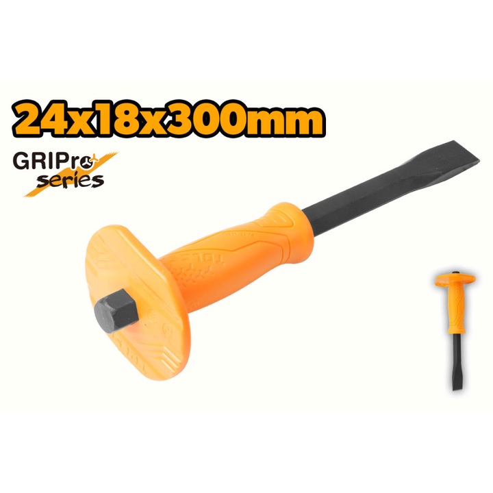 Dalta pentru Zidarie 24x18x300mm GRIPro TOLSEN, Otel Special, Aparat de Mana Moale, Vopsit cu Pulbere, Protectie Anti-Alunecare, lamele otel special calite, aparat de mana moale, rezistenta sporita la impact, ideala pentru cioplit piatra si zidarie