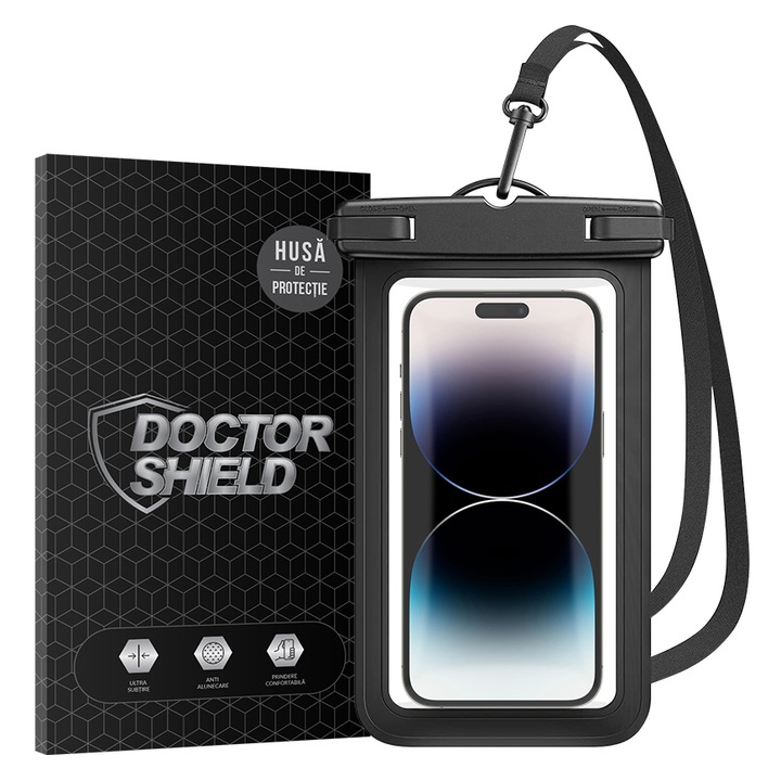 Husa Doctor Shield pentru Telefon, Subacvatica, Universala, Waterproof - Negru