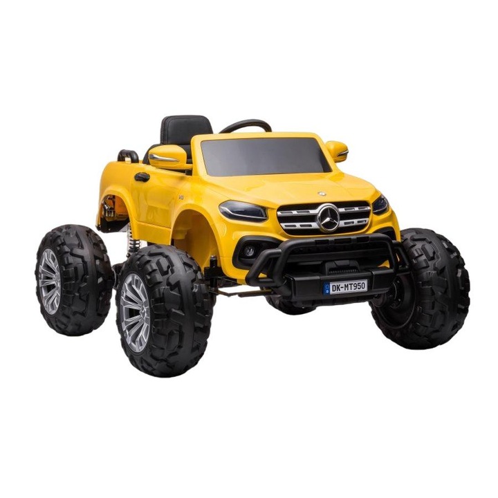 Masinuta electrica Mercedes DK-MT950, Leantoys, 4x4, 4x45 W, LED, MP3/MP4/SD, Plastic/Piele, 122x104x74 cm, Galben