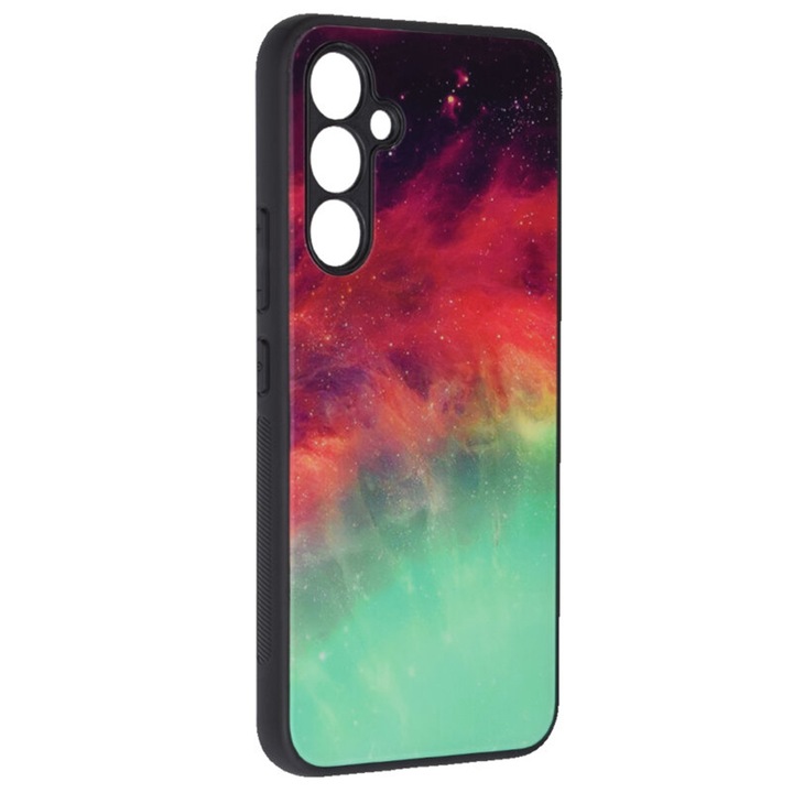 Husa de Protectie Compatibila cu Samsung Galaxy A34 5G, din silicon TPU si Sticla Securizata, Slim Fit, Shock Absorbing, Nebula Design, Multicolor