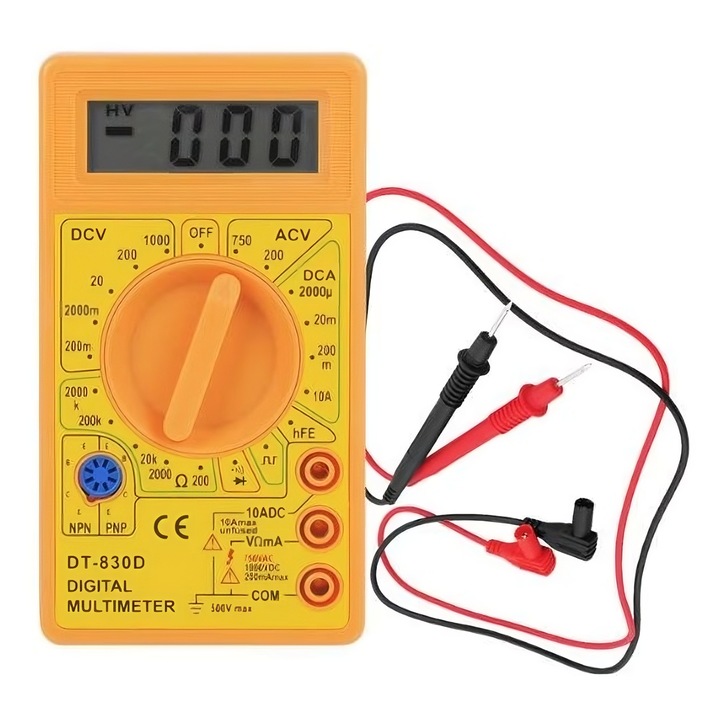 Multimetru digital cu afisaj LCD DT-830D galben