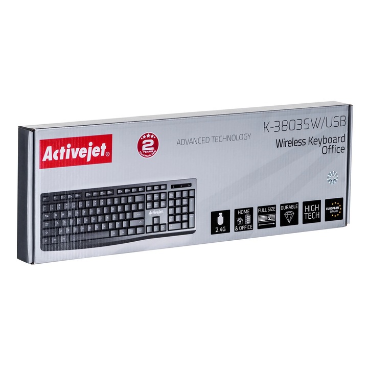 Tastatura fara fir, Active Jet, Engleza SUA, Wireless, Negru