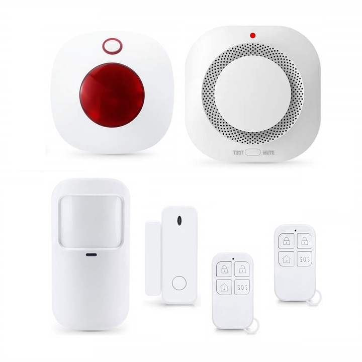 Sistem de alarma wireless PST, TuyaSmart/SmartLife App, conexiuni de pana la 100 senzori si 10 telecomenzi wireless prin protocolul EV1527 cu frecventa de 433 MHz
