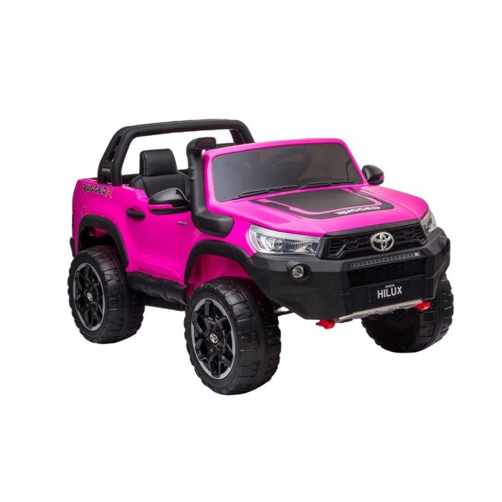 Masinuta electrica pentru copii Toyota Hilux, Leantoys, 4x45 W, LED, USB/MP3/SD, Plastic/Piele, 140x92x74 cm, Negru/Roz