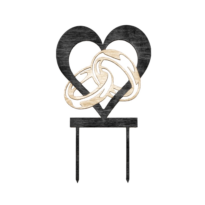 Topper nunta in forma de inima cu inele 15x25