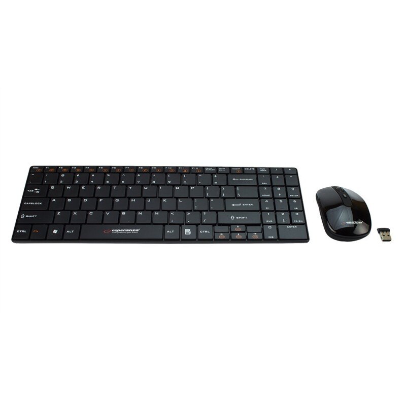 Set tastatura + mouse optic wireless Esperanza Liberty, 99 taste, DPI reglabil, ultra slim, negru