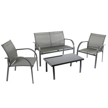Set mobilier gradina/terasa, Kring Odessa, canapea 2 locuri, masa si 2 scaune, otel/sticla, gri Set mobilier gradina/terasa, Kring Odessa, canapea 2 locuri, masa si 2 scaune, otel/sticla, gri
