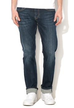 Pepe Jeans London, Blugi regular fit cu aspect usor decolorat Cash, Albastru inchis Pepe Jeans London, Blugi regular fit cu aspect usor decolorat Cash, Albastru inchis
