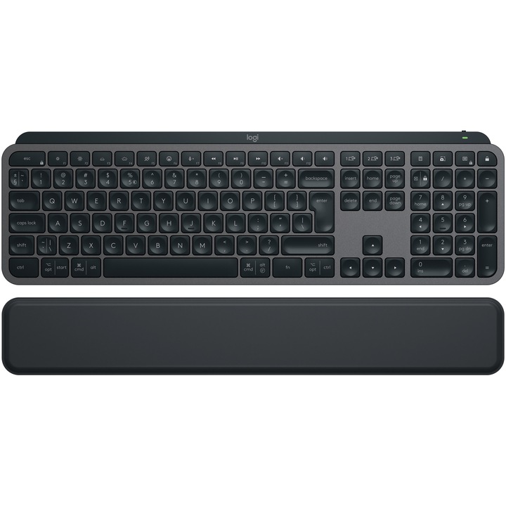 Tastatura wireless Logitech MX Keys S, Iluminare, Palmrest, 2.4GHz&Bluetooth, USB-C, US INTL layout, Graphite
