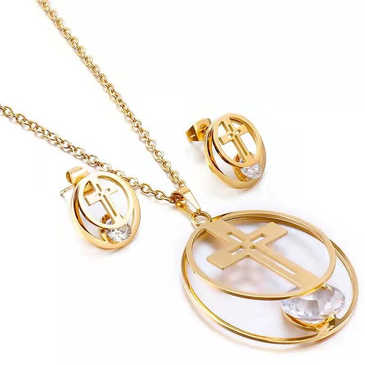 Set dama, Cruce Rotunda, 38 cm, Otel, Auriu