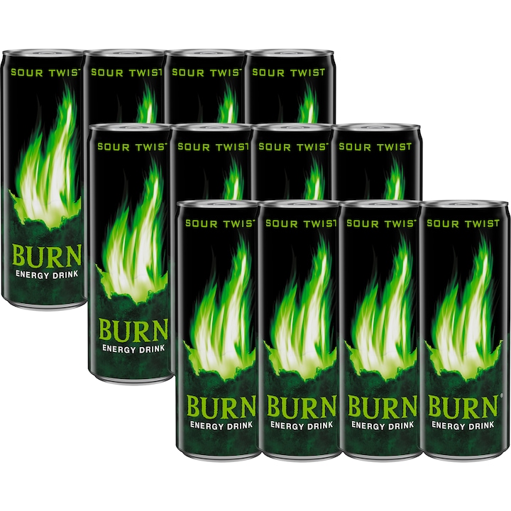 Burn Sour Twist zöld alma ízesítésű szénsavas energiaital, 12x0.25l