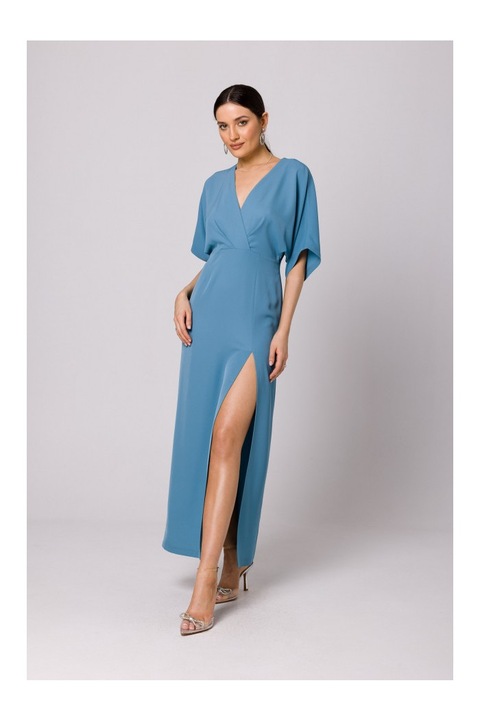 Rochie maxi cu taietura frontala, Makover, Albastru deschis