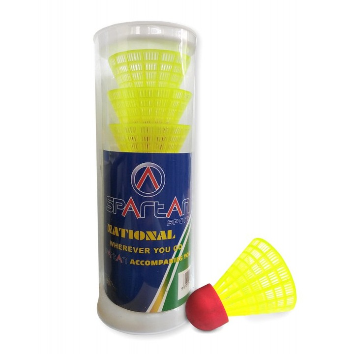 Set 6 fluturasi badminton, Spartan, Plastic, Galben