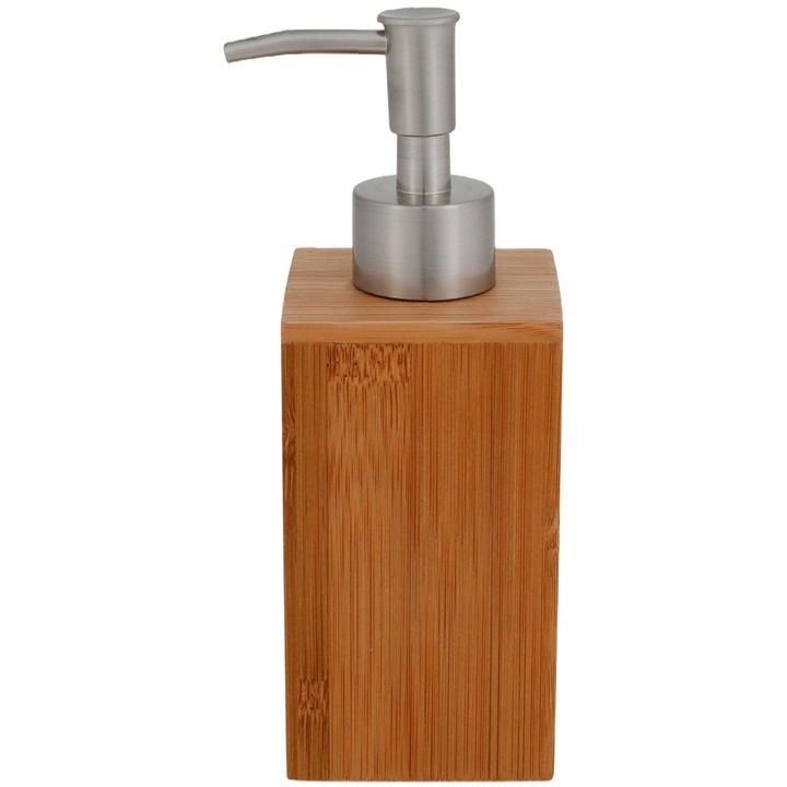 Dispenser sapun lichid, Zd Trading, Bambus/Plastic, 7x7x17cm, Maro/Gri