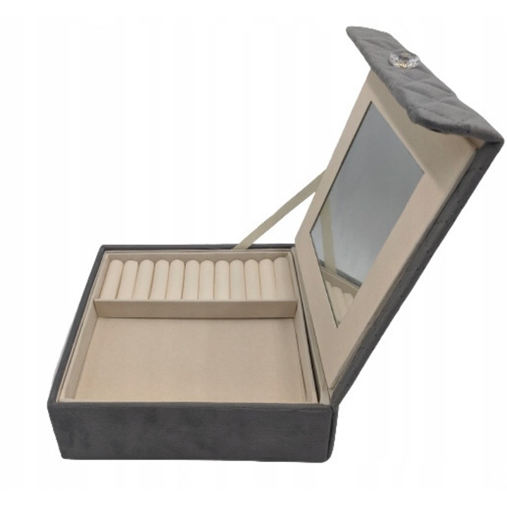 Cutie de bijuterii, Velur, 20x21x7cm, Gri