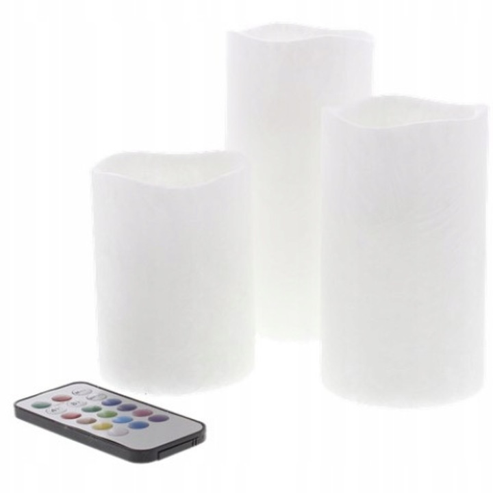 Set 3 lumanari LED, Zd Trading, marmura, alb, cu telecomanda RGB