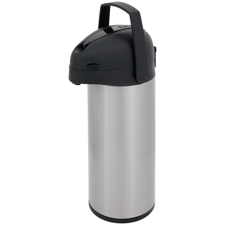 Termos cafe acu pompa, Inox, 1.9 l, Argintiu/Negru
