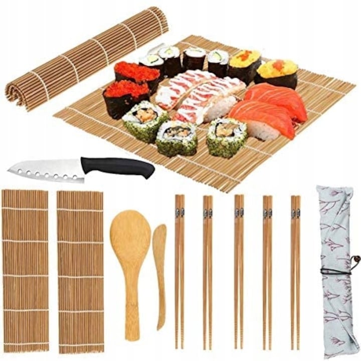 Set din bambus pentru Sushi, 14 elemente, SMUKEE