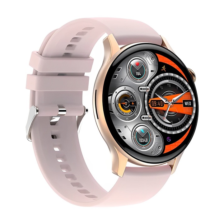 Ceas Smartwatch New Style® Collection IdealStore, Ecran AMOLED HD 1.43 inch, Preluare Apeluri si Mesaje Bluetooth, NFC, Monitorizare Ritm Cardiac si Somn, Asistent Vocal, Difuzor si Microfon incorporat, IP67, Android-IOS, Long Battery, Gold Edition