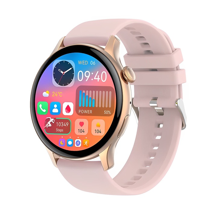 Smartwatch IdealStore New Style, 1.43-инчов HD AMOLED екран, Bluetooth приемане на повиквания / съобщения, NFC, Наблюдение на сърдечна честота / сън, Гласов асистент, Вграден високоговорител / микрофон, IP67, Android-IOS, Gold Edition