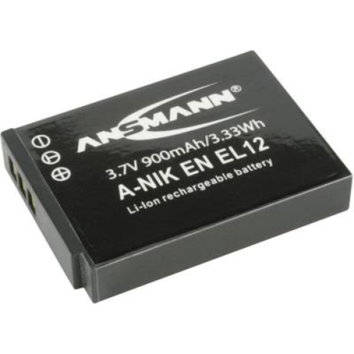 Батерия за фотоапарат, Ansmann, Съвместима с Nikon, 3,7 V, 900 mAh, Черна