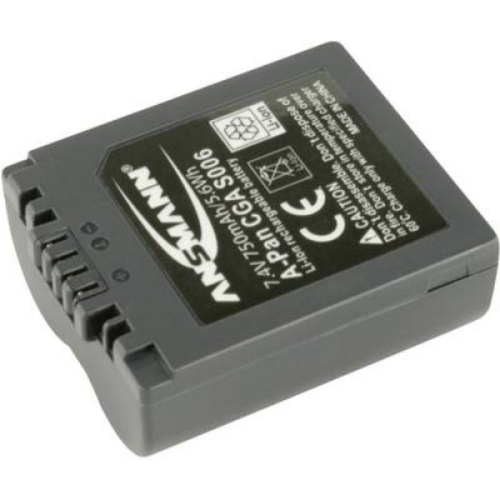 Батерия за фотоапарат, Ansmann, Съвместима с Panasonic, 7.4 V, 750 mAh, Черна