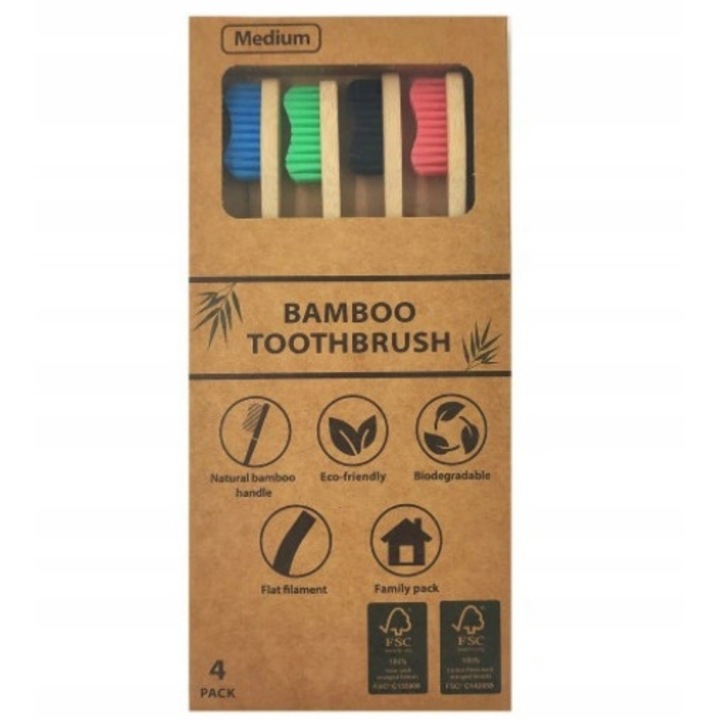 Set de 4 periute de dinti din bambus fara BPA, Zd Trading, Multicolor