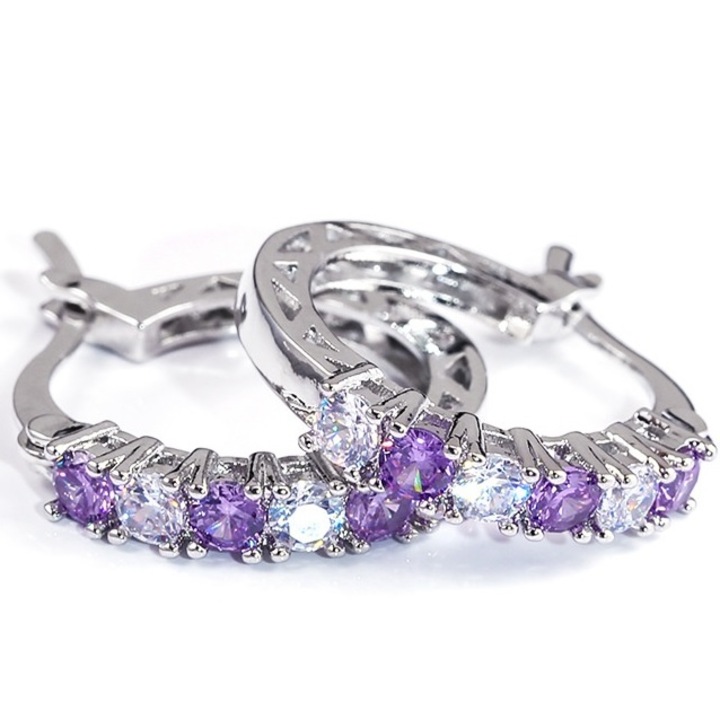 Cercei Carly, Argintiu/violet, Aliaj metalic