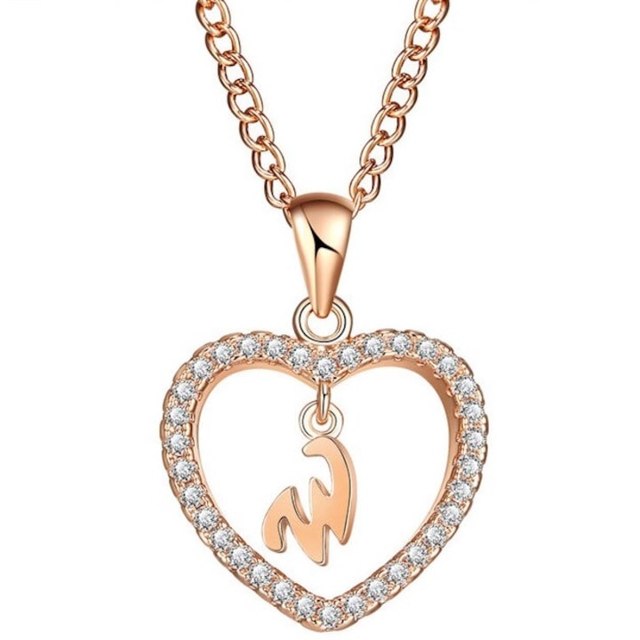 Colier litera W, 1.6 x 2 cm, 44 cm, Metal, Auriu