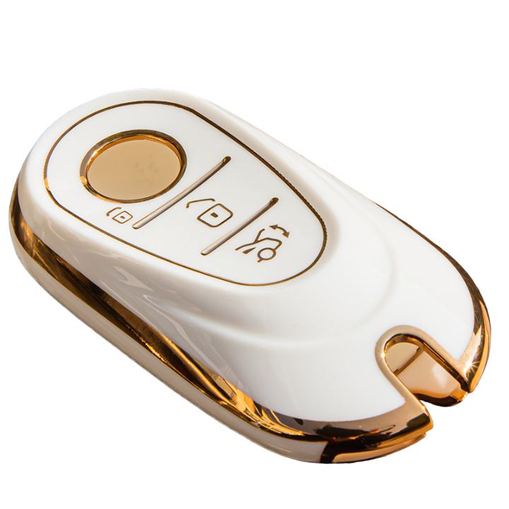 Husa de protectie Luxury Line pentru cheie auto Mercedes Benz, S-Class S400 S450 S500 W223 2020 2021, Alb/Auriu Staryon®