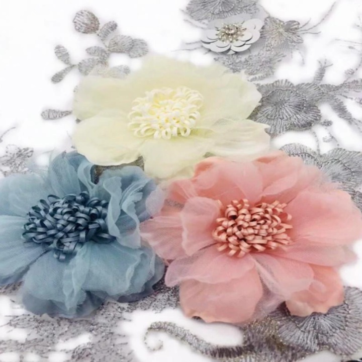 Accesoriu textil floral, aplicatie decor imbracaminte, CRM, multicolor, 33 x 23 cm