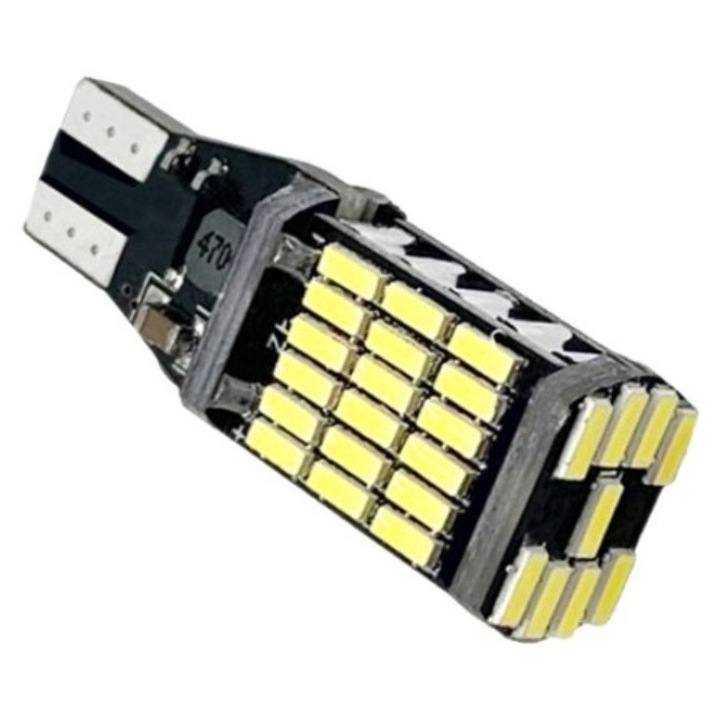 Bec LED T15 W16W, 45 SMD 4014, 12-24V, CanBus, Radus, fara eroare bec ars, pentru marsarier, plafoniera, portbagaj, semnalizare, lumini oglinda, lumini ambientale, lumina alba 6500k