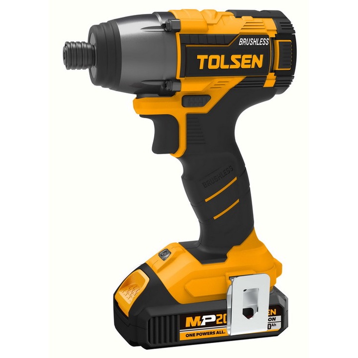 Masina de Insurubat cu Impact Fara Fir TOLSEN MP20V Industrial, 2 Baterii Li-Ion 2.0Ah, Brushless, 1/4", 0-2900rpm, Cuplu Max 200Nm, Impact 3000ipm, Viteza Reglabila, LED Indicator, Incarcare 1h, CE