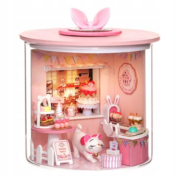 Casuta de papusi miniatura DIY Cutia de prajituri, Habarri, Accesorii Decorative, Pentru Decor, Hobby Creativ, Usor De Asamblat, Dimensiunile modelului 9 x 10 cm, Varsta 7+, Scara modelului 1:24, 9 x 10 cm, Multicolor