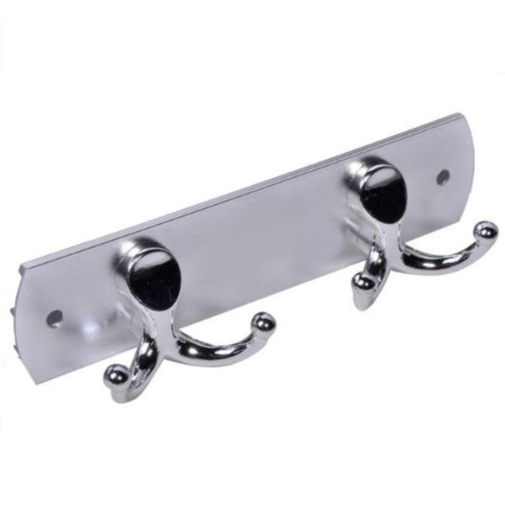 Akasztó, fali tartó, 4 horog, szürke, fém, 16,5 x 3,5 cm