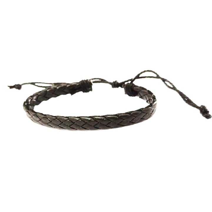 Bratara din piele ecologica, Model impletit, Negru, BR27