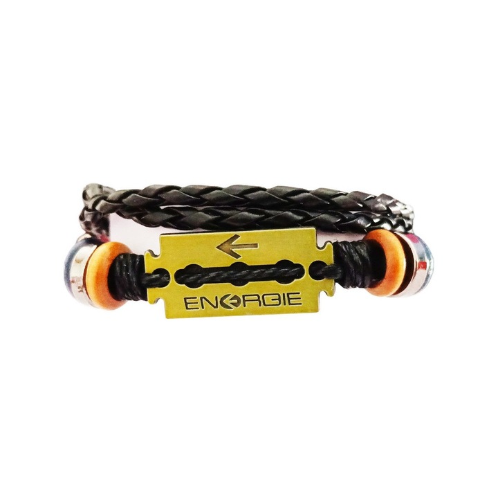 Bratara din piele ecologica, Model Energie, Negru, BR28