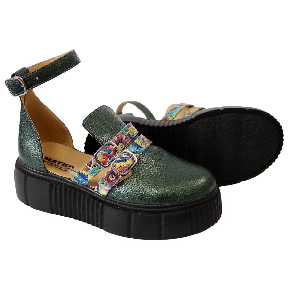 CARVELA ezüst-pink-zöld csillogó magas talpú szandál/papucs (EU37-es)