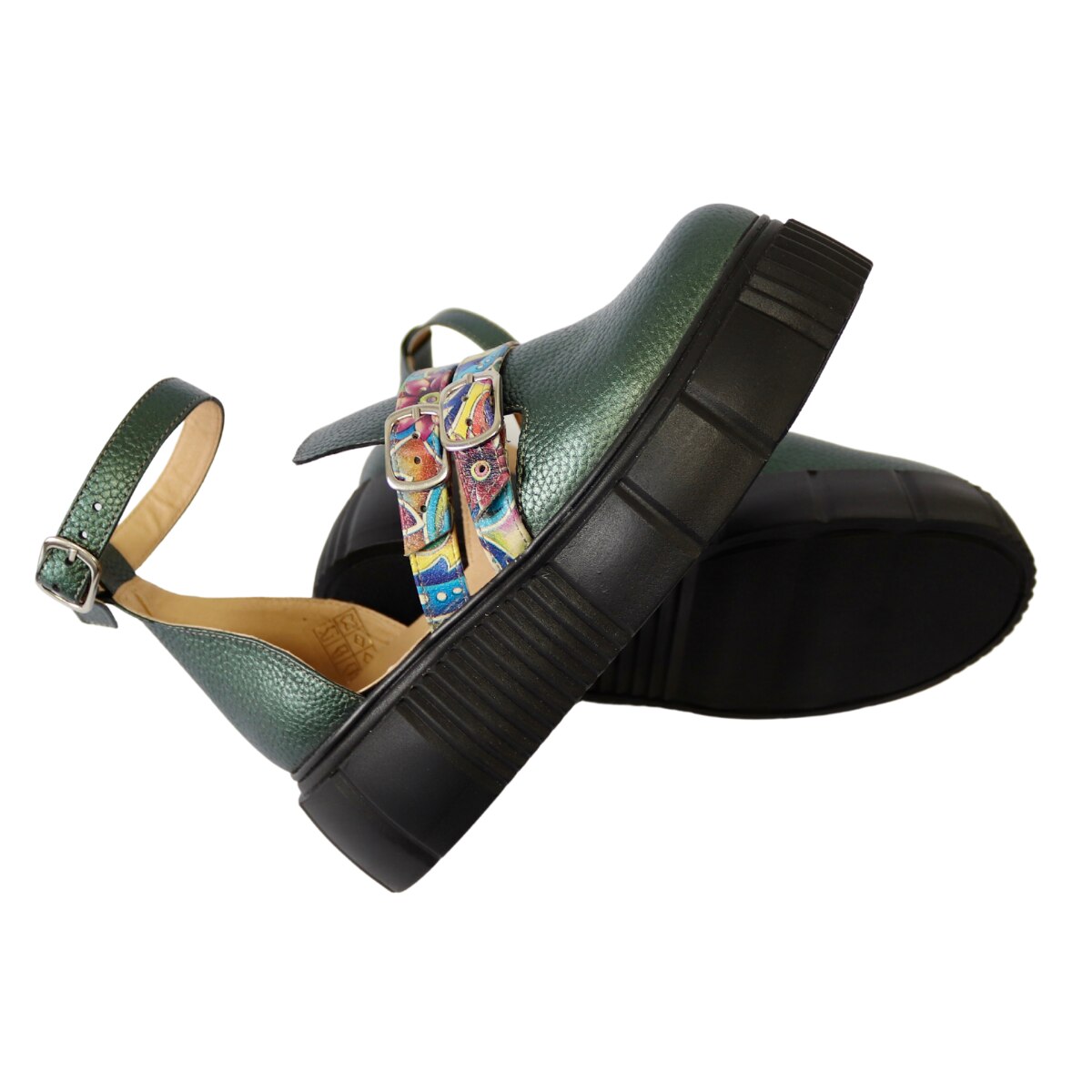CARVELA ezüst-pink-zöld csillogó magas talpú szandál/papucs (EU37-es) main image 1