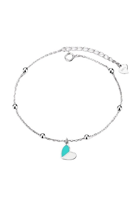 Bratara din argint 925 Tiffany cu pandantiv in forma de inima turcoaz si bilute, lungime ajustabila