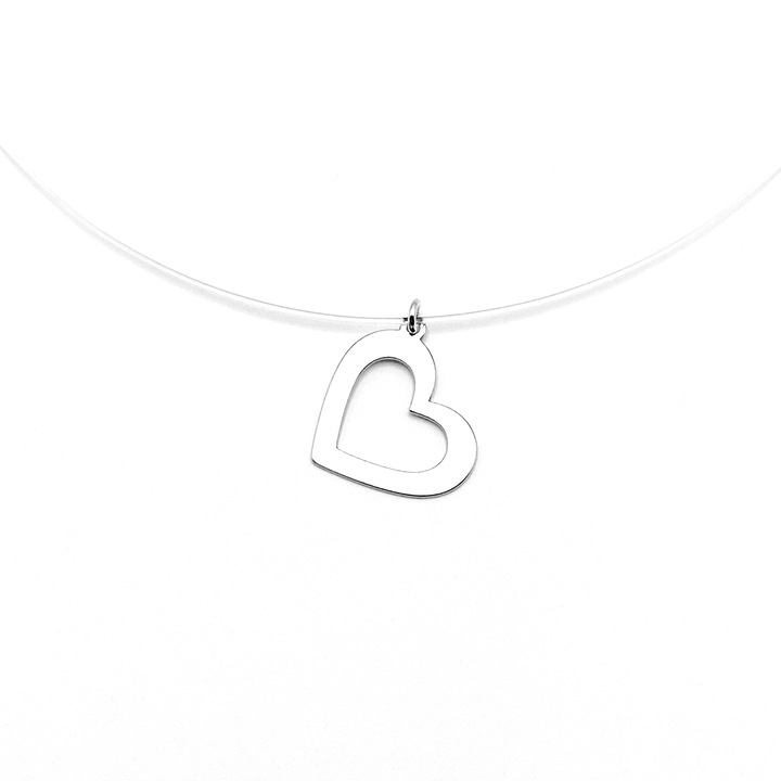 Átlátszó drót nyaklánc HEART medállal, ezüst 925