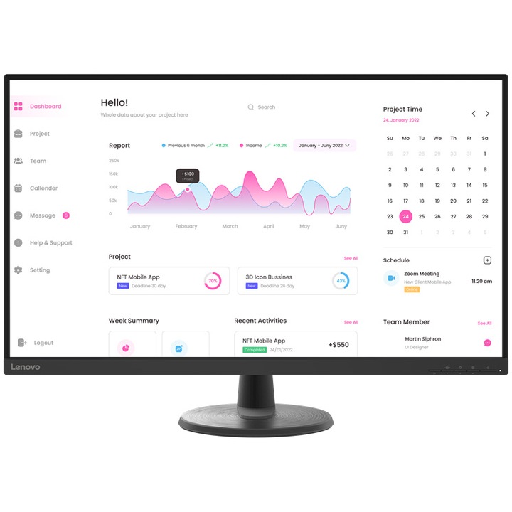 Lenovo D32-45 Monitor, 31.5", LED VA, Full HD, 60Hz, DisplayPort, Fekete